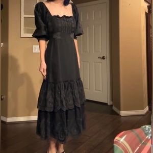 Love Shack Fancy Toulon Broderie black romantic dress with puff puffy sleeves